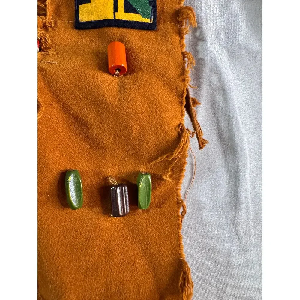 Vintage Handmade Fringed Beaded Vest Folk Art Camp Costume Embroidered Patches